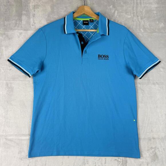 Boss Hugo Striped Trim Polo Men Size Small Short Sleeve Moisture Control Casual - Picture 2 of 9